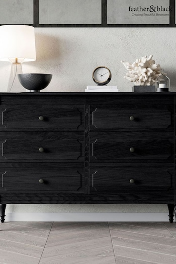 Feather & Black Black Casterton 6 Drawer Wooden Wide Chest (B59280) | £1,000