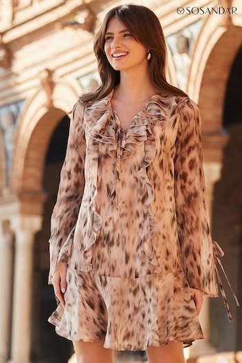 Sosandar Natural Ruffle Detail Shift Dress (B59296) | £75