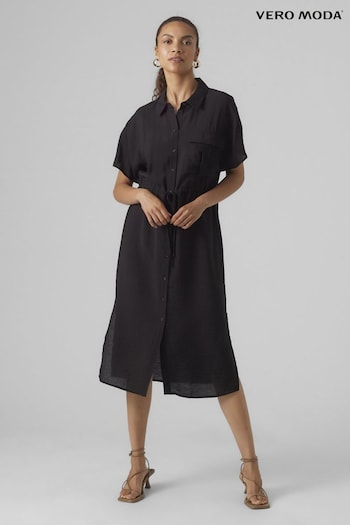 VERO MODA Black Utility Pocket Midi Schwarzes Shirt Dress (B59332) | £38