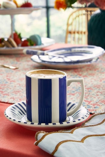 Spode Blue Steccato Espresso Cup and Saucers Set of 4 (B59500) | £124