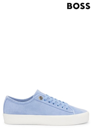 BOSS Blue Suede Lace Up Trainers With Branded Eyelets (B59539) | £169