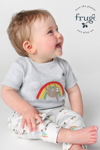 Frugi Grey Marl Rainbow Sloth 2 Part Top And Trousers Outfit (B59616) | £32