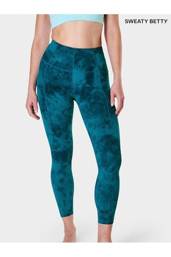 Sweaty Betty Reef Teal Blue Spray Dye 7/8 Length Super Soft Yoga Leggings (B59729) | £88