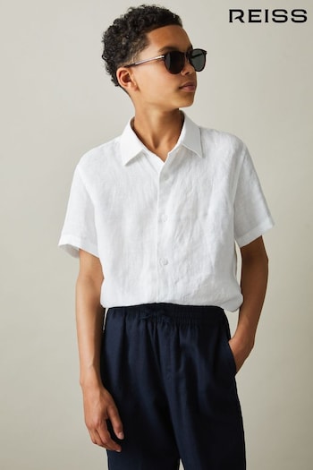 Reiss White Holiday 9-13 yrs Linen Cutaway Collar Shirt (B59891) | £38