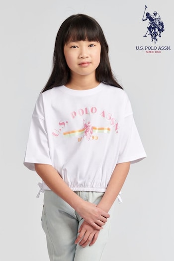 U.S. Polo Mouwen Assn. Girls Elastic Hem White T-Shirt (B60146) | £20 - £24