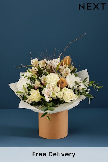 White Rose and Alstroemeria Fresh Flower Bouquet in Hatbox (B60164) | £35