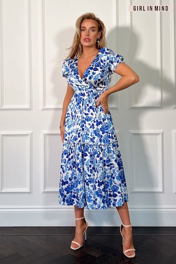 Girl In Mind Blue Maya Wrap Tierred Midi Dress (B60303) | £46