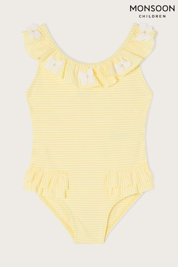 Monsoon Yellow Seersucker Ruffle Swimsuit (B60347) | £17 - £19