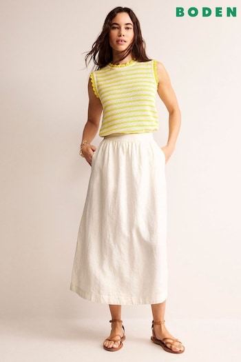 Boden Cream Florence Linen Midi Skirt (B60386) | £95
