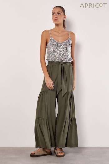 Apricot Green Tiered Wide-Leg Woven Trousers (B60461) | £35