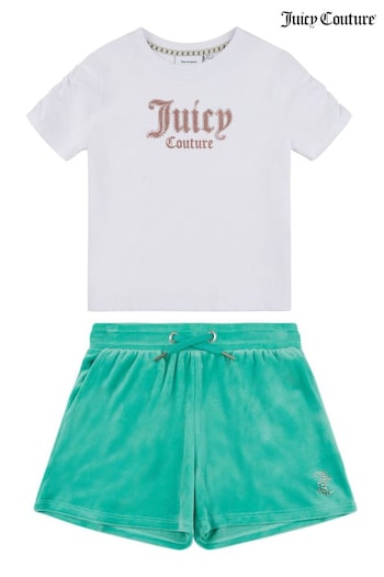 Juicy Couture Girls Diamante White T-Shirt & Shorts Set (B60479) | £65 - £78