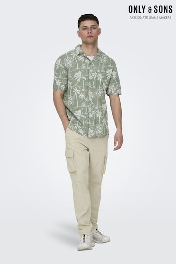 Only & Sons Green Printed Linen Resort Shirt (B60521) | £30