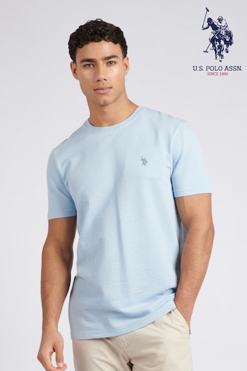U.S. White Polo Assn. Mens Blue Classic Fit Seersucker T-Shirt (B60581) | £35