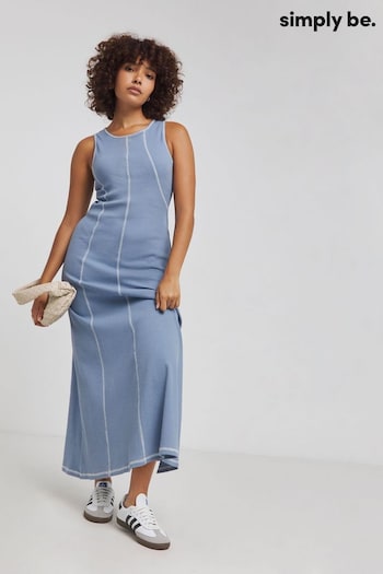 Simply Be Blue Sleeveless Exposed Seam Maxi Dress (B60603) | £32