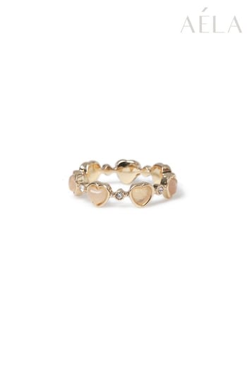 Aela Gold Tone Diamond Simulant Pear and Round CZ Stone Ring (B60608) | £18.50