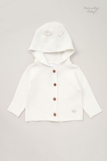 Rock-A-Bye Baby Boutique Hooded Bear Cotton Knit White Cardigan (B60619) | £18