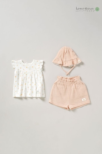 Homegrown Pink 3 Piece Top Shorts And Hat Set (B60622) | £22