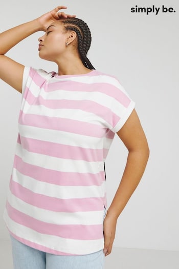 Simply Be Pink Stripe Longline Boyfriend T-Shirt (B60755) | £16