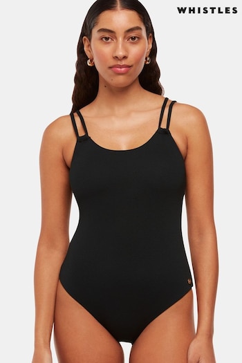 Whistles Double Strap Textured Black Swimsuit (B60777) | £79