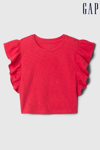 Gap Red Crinkle Cotton Print Ruffle Sleeve Baby Top (12mths-5yrs) (B60780) | £10