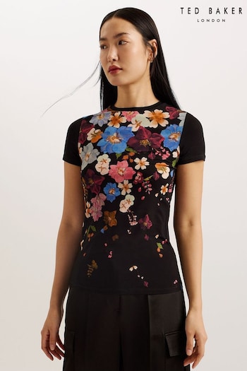 Ted Baker Black Printed Bealaa Fitted T-Shirt (B60810) | £45