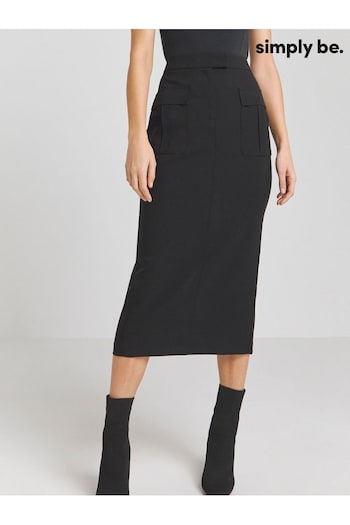 Simply Be Bi-Stretch Utility Maxi Black Skirt (B61035) | £28