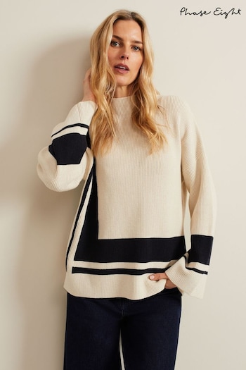 Phase Eight Kayleigh Chunky Boxy Striped Brown Jumper (B61105) | £85