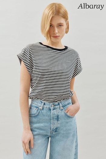 Albaray Stripe Roll Sleeve Black T-Shirt (B61114) | £35