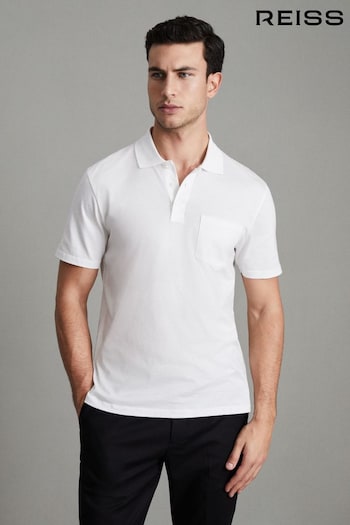 Reiss White Austin Mercerised Cotton Polo Shirt (B61125) | £68