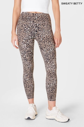 Sweaty Betty Brown Luxe Leopard Print 7/8 Length Aerial Core Workout Leggings gold (B61177) | £88