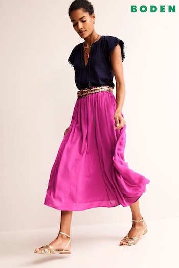 Boden Pink Crinkle Midi Skirt (B61243) | £65