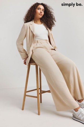 Simply Be Linen Wide Leg Tailored Nude Trousers (B61253) | £34