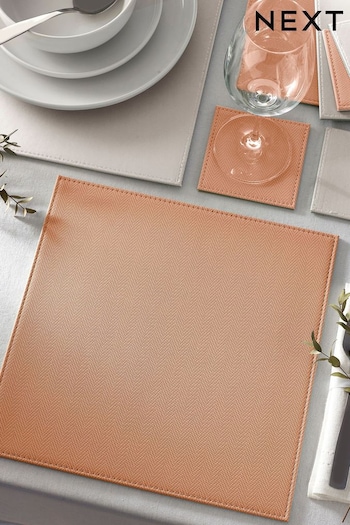 Set of 4 Coral Pink Reversible Faux Leather Placemats and Coasters Set (B61272) | £22