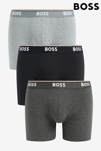 BOSS Grey Logo Waistband Boxer Briefs 3 Pack in Stretch Cotton (B61287) | £42