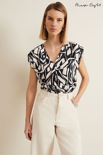 Phase Eight Celyn Notch Printed Black Blouse (B61294) | £69