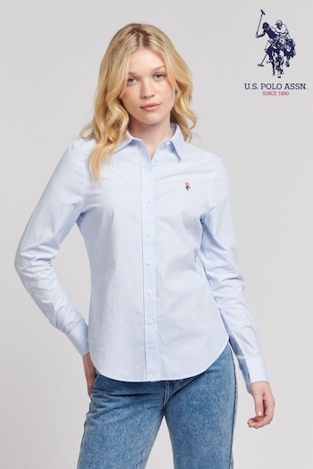 U.S. Tall Polo Assn. Womens Classic Fit Blue Stripe Oxford Shirt (B61327) | £60