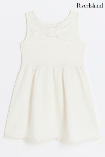 River Island Cream Girls Textured Bow Dress (B61330) | £21