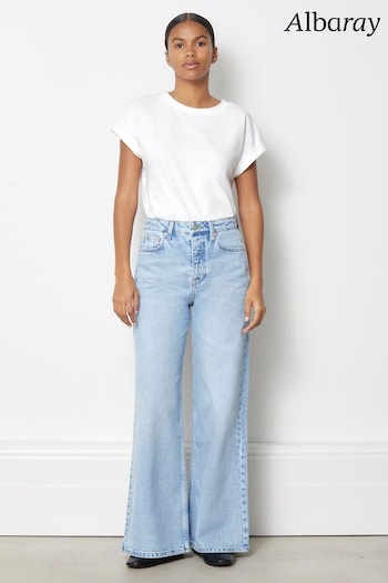 Albaray Light Wash Blue Full Length Wide Length Jeans Nylon (B61359) | £89