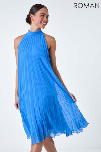 Roman Blue Halter Neck Pleated Dress (B61478) | £52