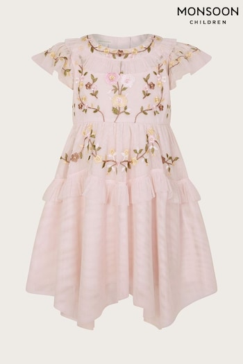 Monsoon Coral Pink Baby Embroidered Dress (B61574) | £38 - £40