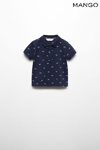 Mango Blue Printed Cotton Polo Shirt (B61602) | £11