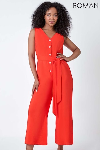 Roman Orange Sleeveless Button Front Jumpsuit (B61621) | £42