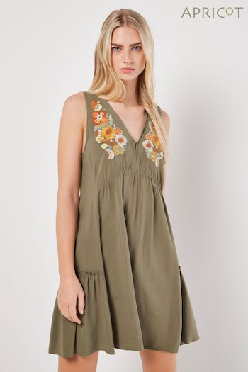 Apricot Brown Embroidered Blooms Swing Mini Dress (B61624) | £35