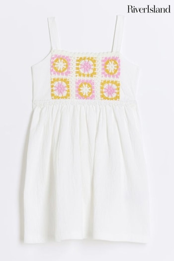 River Island White Girls Crochet Hybrid Dress (B61633) | £21