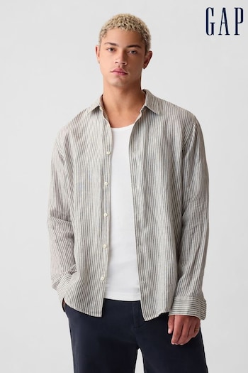 Gap Grey Stripe Long Sleeve Linen Shirt (B61698) | £50
