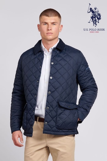 U.S. Polo Assn. Mens Blue Quilted Collared Jacket (B61706) | £150