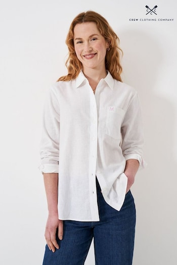 Crew Clothing Company Plain Linen Relaxed White Shirt (B61708) | £59