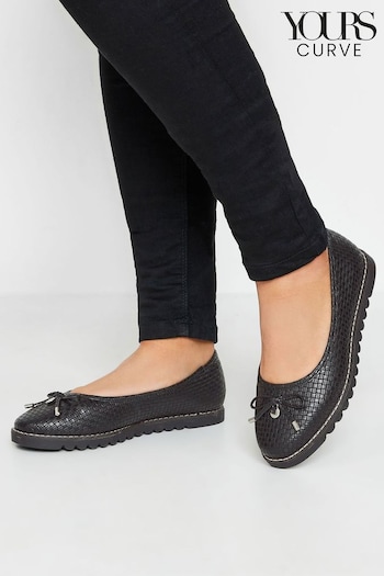 Yours Curve Black Woven Ballet Pumps In Extra Wide EEE Fit (B61807) | £37