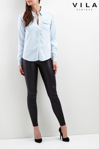 VILA Medium Blue Pocket Detail Lightweight Denim Shirt (B61827) | £40