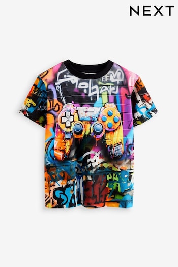 Black Graffiti Controller All-Over Print Short Sleeves 100% Cotton T-Shirt (3-16yrs) (B61831) | £10 - £13